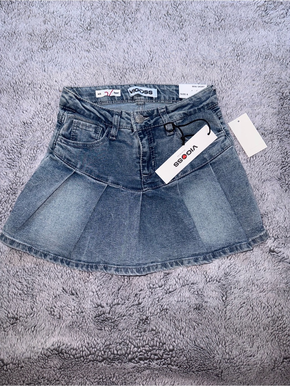 VIGOSS Washed Blue Denim Skater Mini Skort